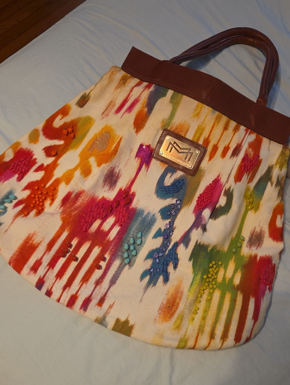 Multicolor Embellished Canvas Tote Bag by